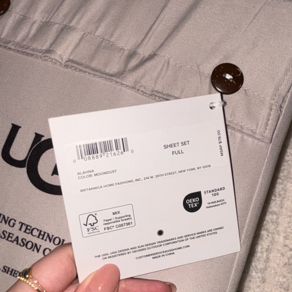 UGG Full Sheet Set Alahna Cooling Technology in Moondust - Picture 2 of 3